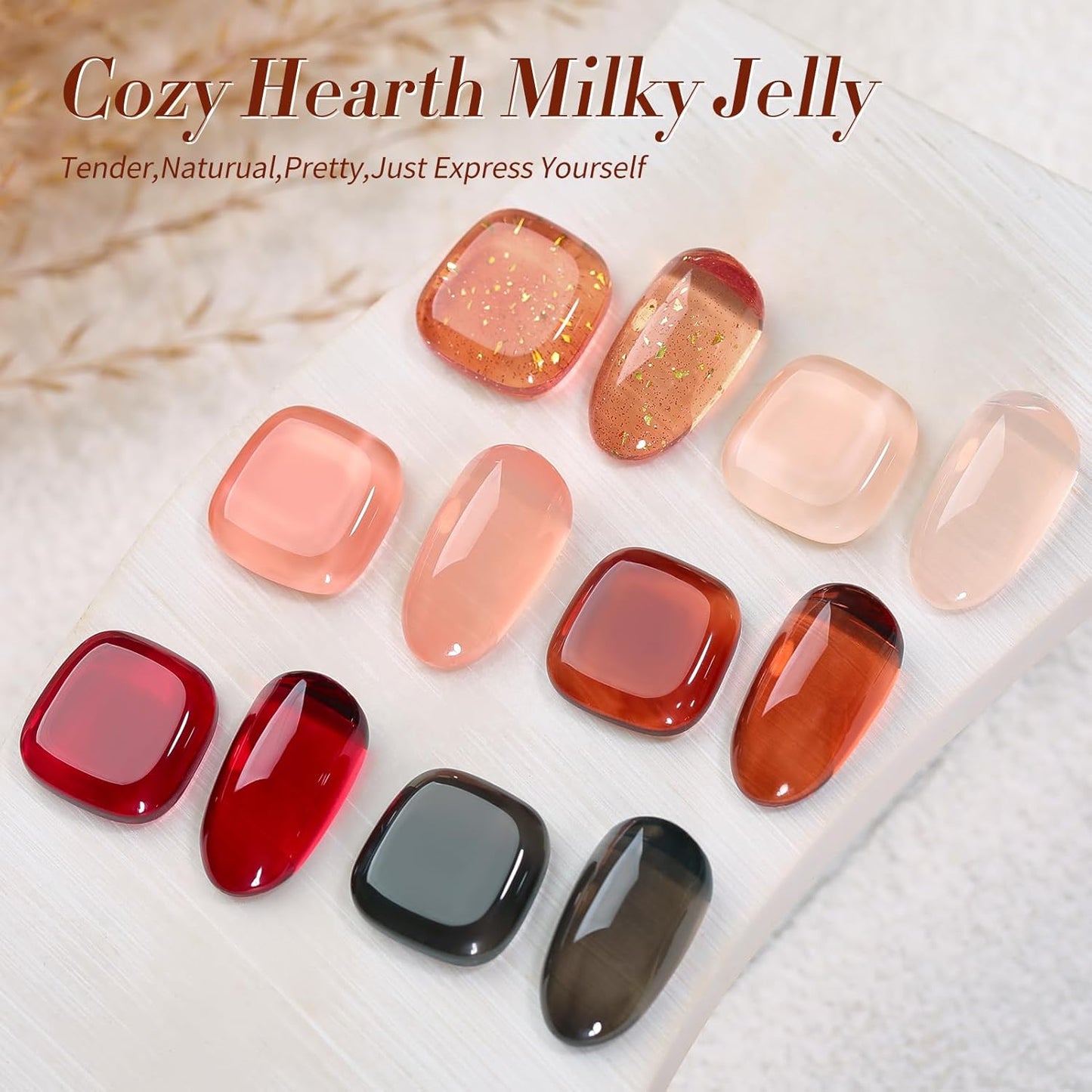 Born Pretty Jelly Gel Nail Polish Set Fall Winter Brown Blood Red Burgundy Black Gel Polish Sheer Milky Nude Transparent Halloween Gel Polish Set Nail Art Varnish Manicure Collection Gift 7ML 6PCS
