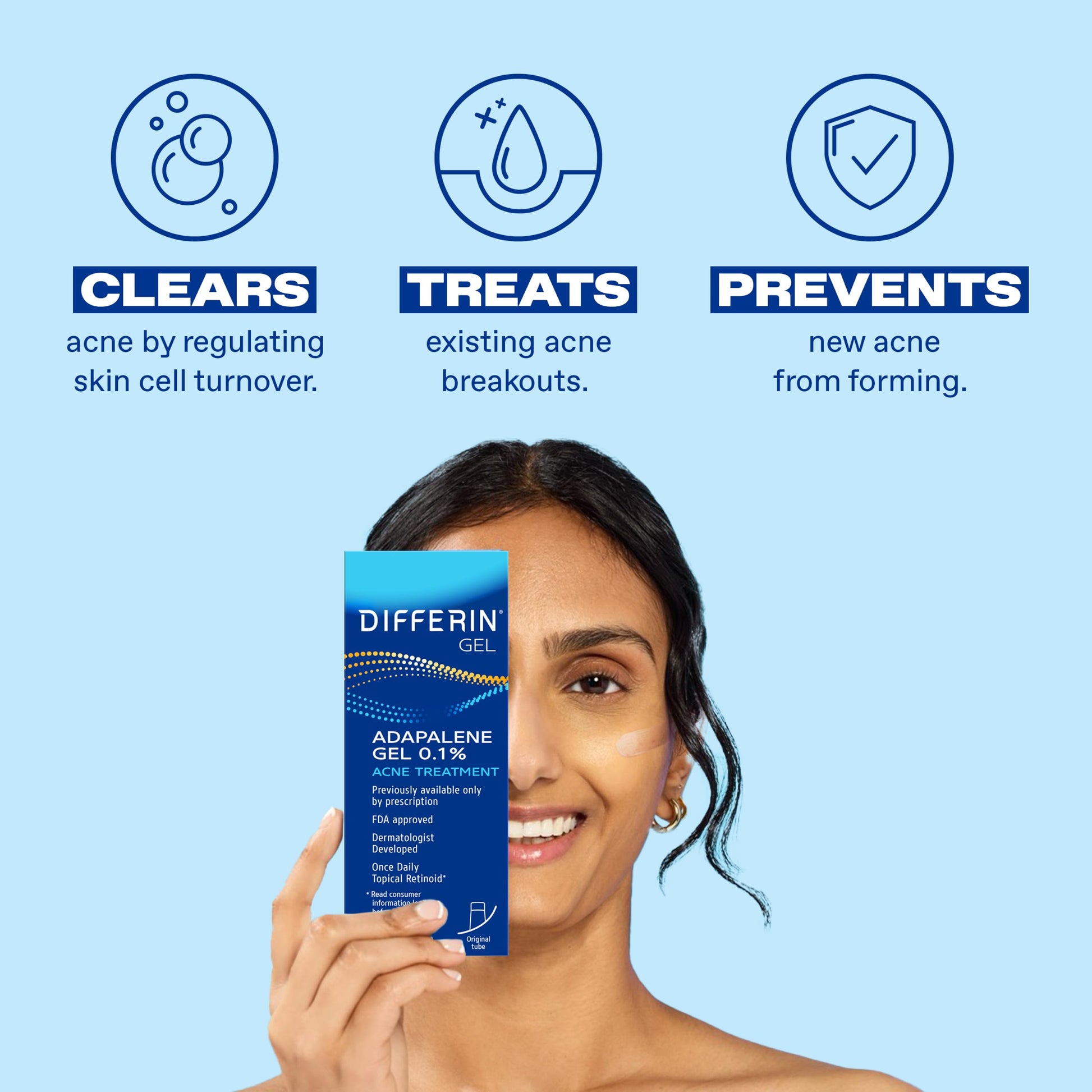 Differin Acne Retinoid Treatment Gel, 0.1% Adapalene, 45g Tube, 2ct