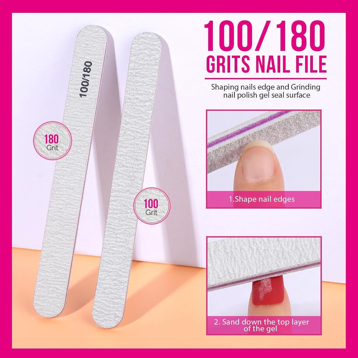 Teenitor Gel Nail Polish Remover Kit with 10pcs Nail Polish Remover Clips Cap 115pcs Nail Wipe Cotton Pads Nail Scraper Nail Files and Buffer Bushes - Hot Red