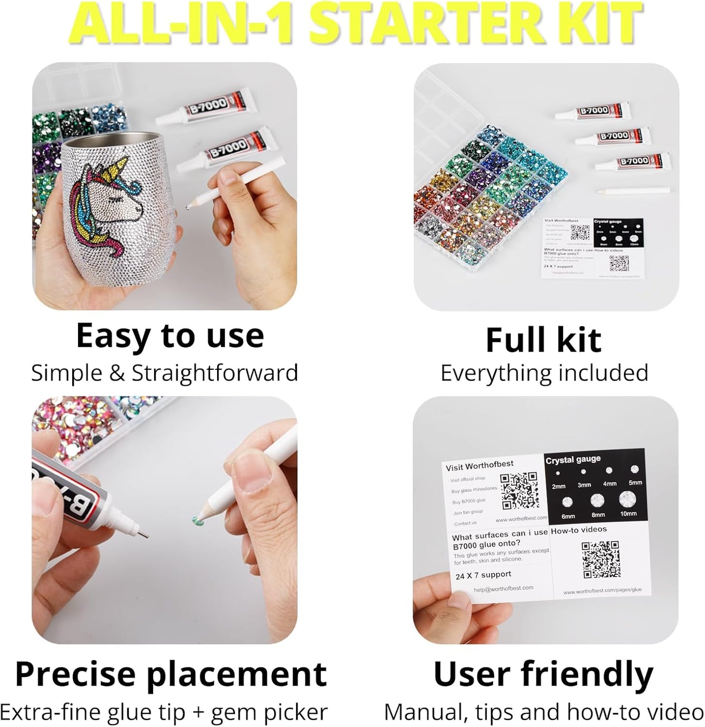 30000Pcs Resin Rhinestones Set for Crafting Bedazzling, Yellow Flatback Gems Jewels for Crafts Clothes Shoes Fabric Outfit Makeup, Flat Back Crystal 2-6mm with b 7000 Glue