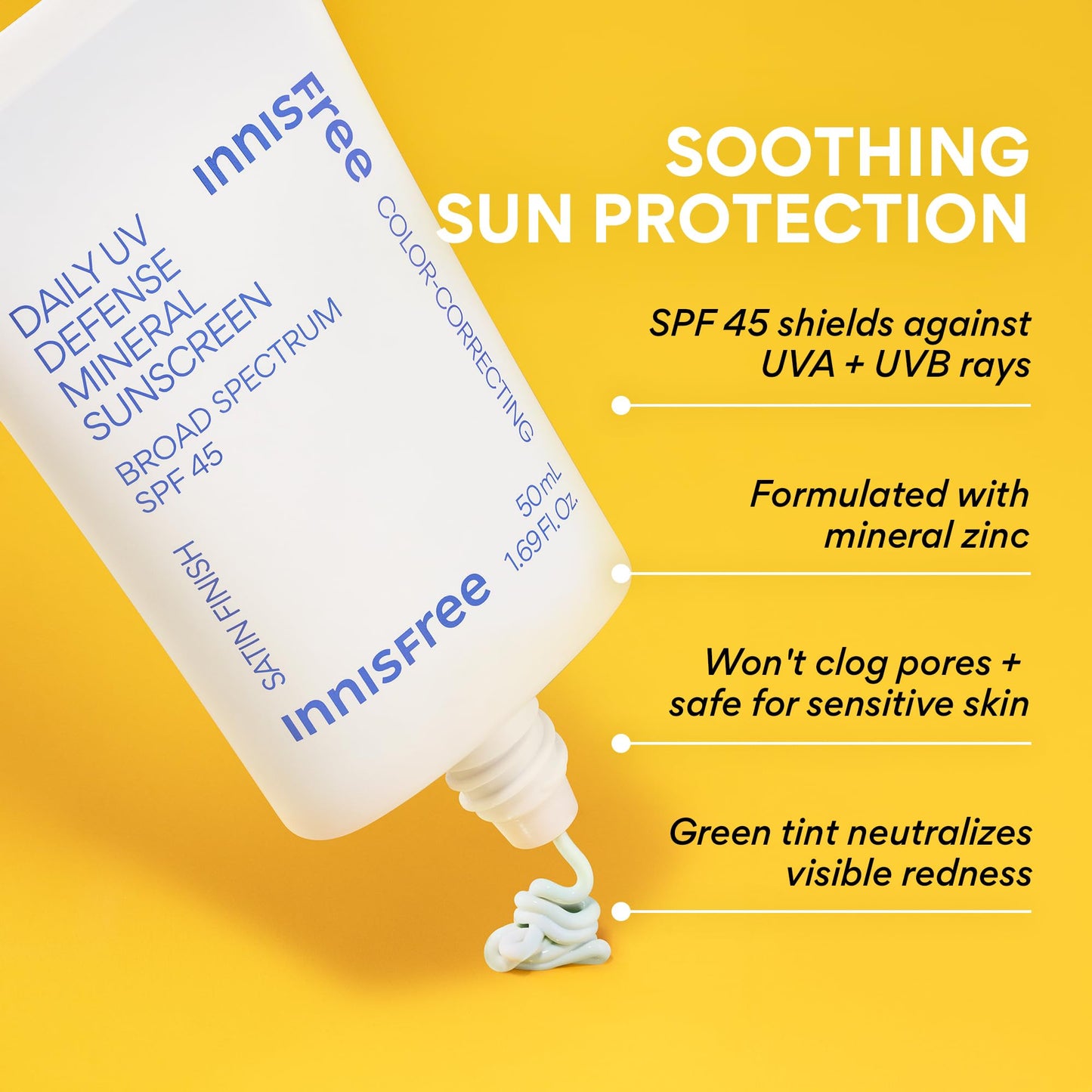 innisfree Daily Mineral UV Defense SPF 45 | Tinted Korean Sunscreen with Zinc Oxide for Redness |