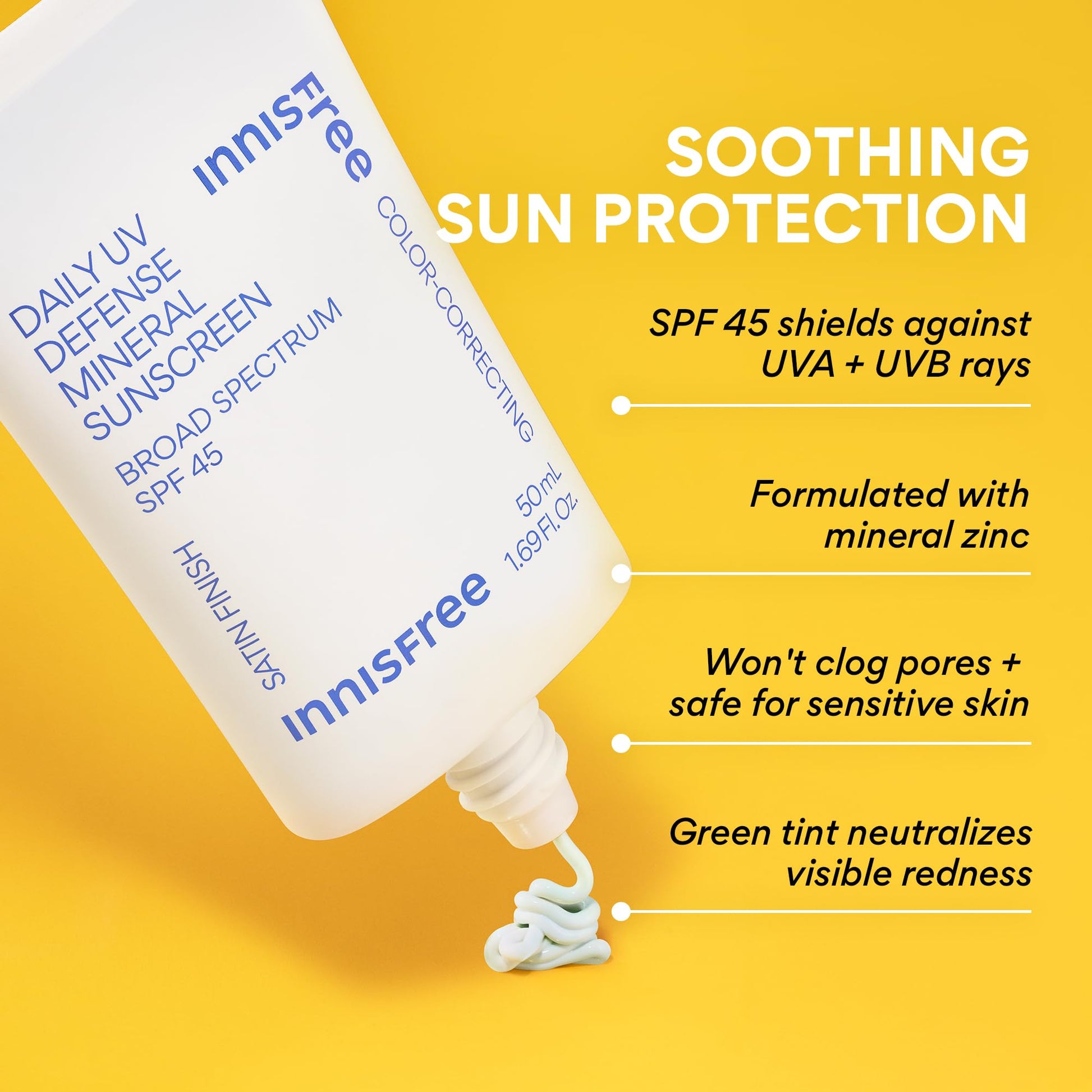 innisfree Daily Mineral UV Defense SPF 45 | Tinted Korean Sunscreen with Zinc Oxide for Redness |