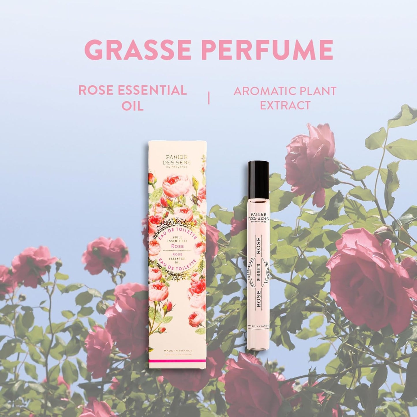 Panier des Sens - Rose Roll-on Eau de Toilette 0.3 Floz – Floral & Feminine Fragrance - Mini Perfume for Women - Parfum Crafted in Grasse, France - Daily Use - Light Travel Perfume