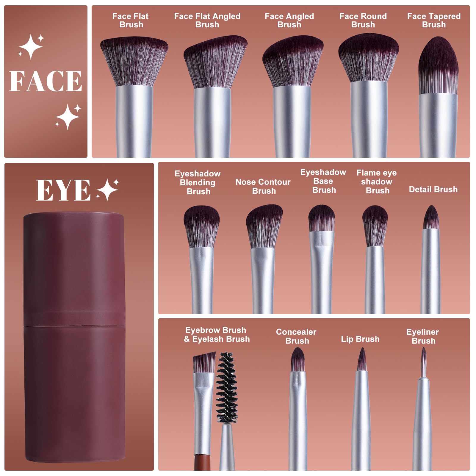 BS-MALL Makeup Brush Set 14 Pcs With Case - Foundation Brush, Concealer Brush, Blush Brush &