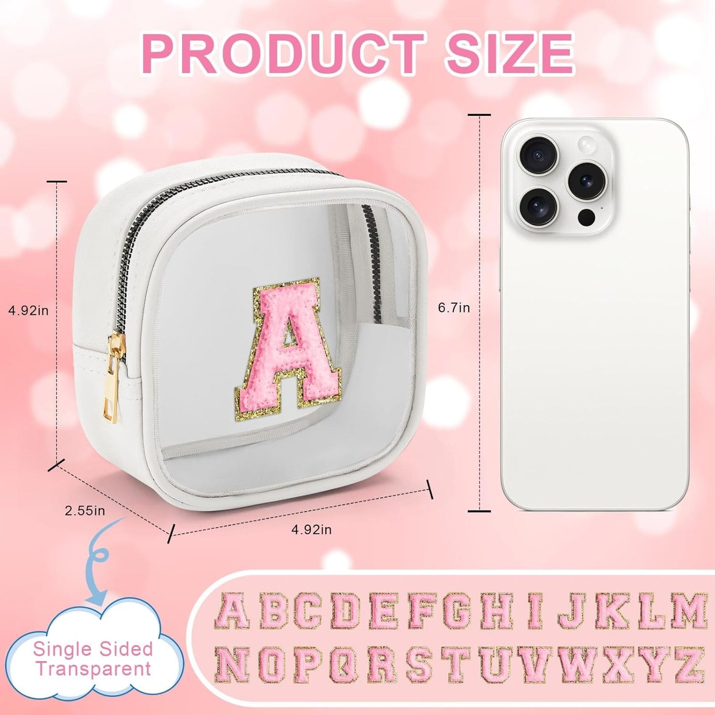 YOOLIFE Initial Make Up Bag Travel Toiletry Bag, Clear Makeup Bag Preppy Cosmetic Bags Organizer Travel Essentials Gifts for Women Teen Girlfriend Teacher Mom Birthday Mothers Day Gifts White K