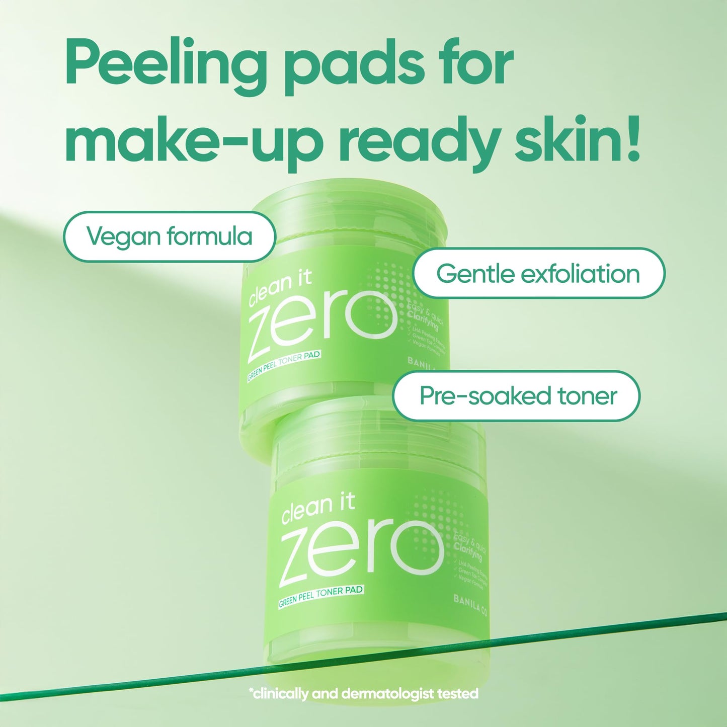 Banila Co Clean it Zero Green Peel Toner Pads with a Vegan Blend of LHA and Kale. (70 pre-Soaked