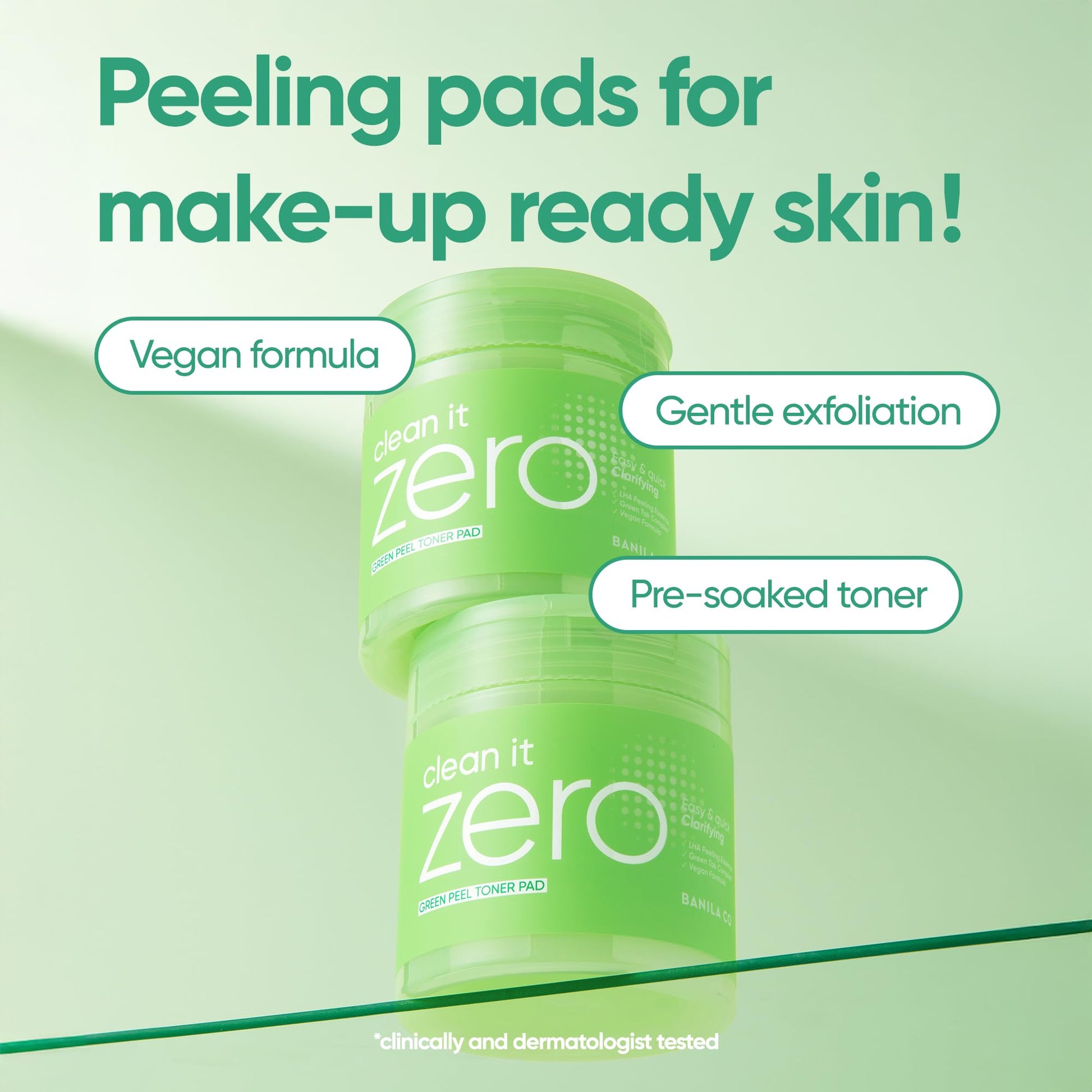Banila Co Clean it Zero Green Peel Toner Pads with a Vegan Blend of LHA and Kale. (70 pre-Soaked