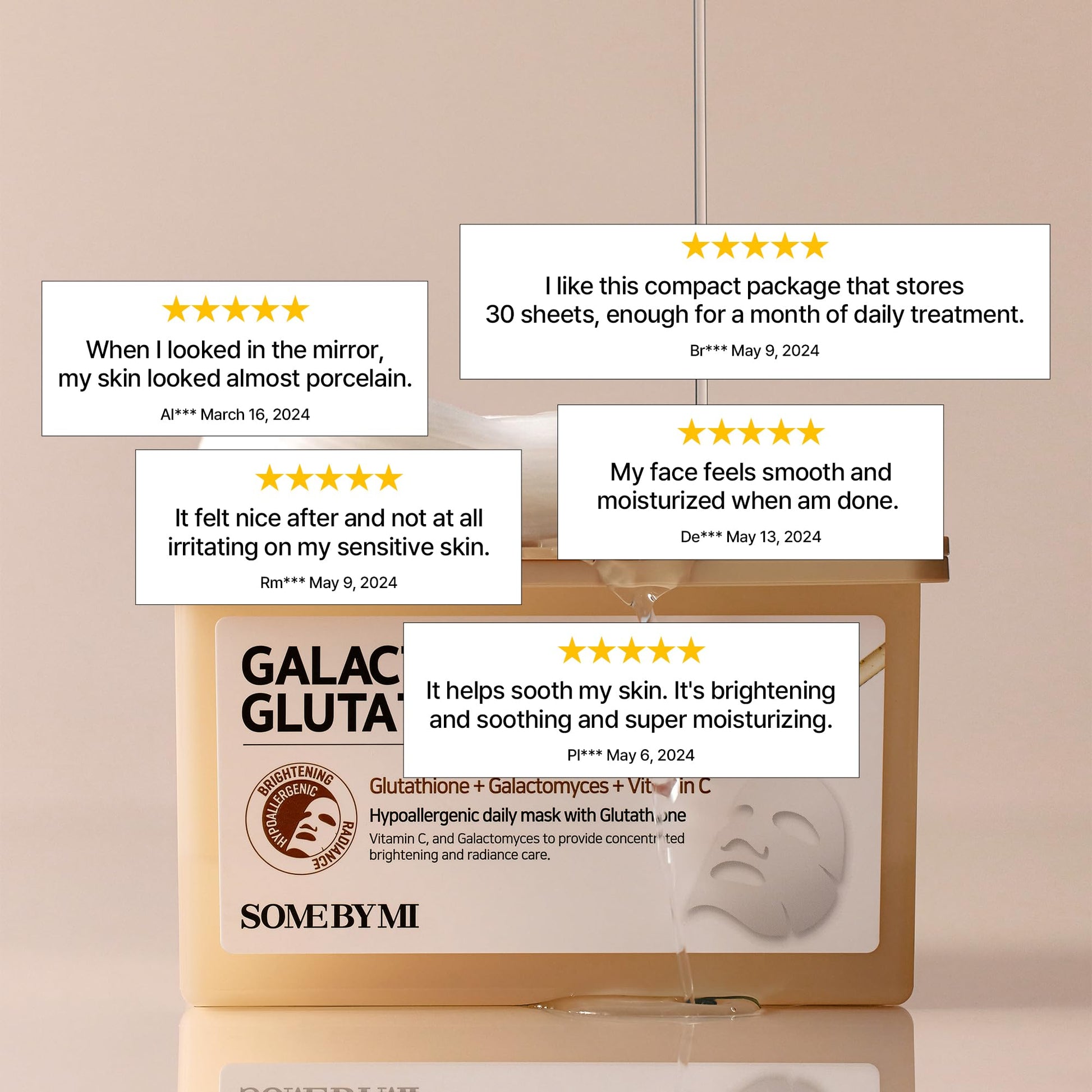 SOME BY MI Galactomyces Glutathione Daily Mask - 30 Sheets, 11.8Oz - Vitamin C Vegan Face Sheet