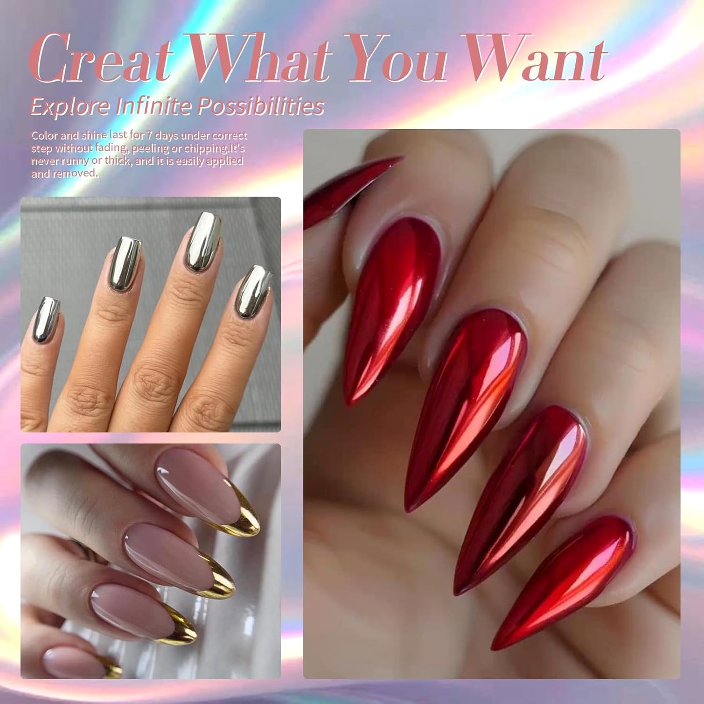 Born Pretty Metallic Nail Polish Set, 15 Colors Metallic Mirror Quick Dry Nail Polish Red Pink Gold Silver Purple Chrome Holographic Regular Nail Polish Nail Lacquer Fingernail Glossy Nail Polish Set