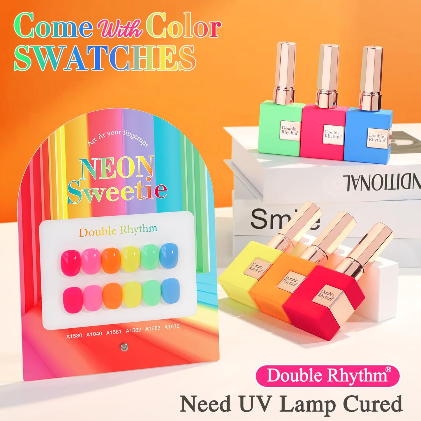 Double Rhythm 6 Pcs 15 ML Gel Polish Set Same Color Same Bottle Soak Off Gel Polish Kit Nail Art Manicure Salon DIY at Home for Women (Pastel Red Pink Orange Yellow Green-T6-11)