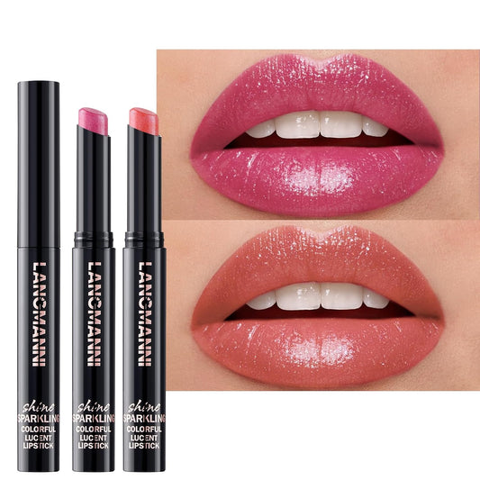 Jolilab 2Pcs Sparkling Lipstick Lip Gloss Long Lasting Waterproof Moisturizer Lip Balm Glitter Shimmer Metallic Lipstick, Diamond Shiny Bold Glow Goth Lipstick for Women Girls,Non-sticky(09+10