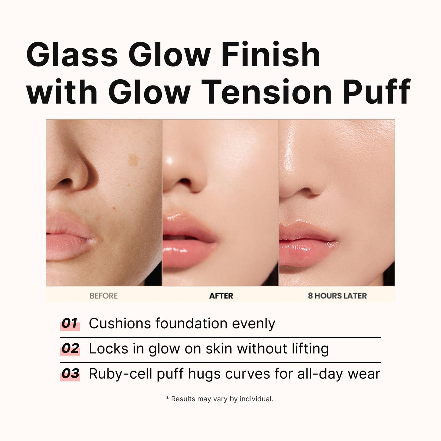 THE TOOL LAB Long-lasting Glow Tension Puff 4P Set, Rubycell Cushion Foundation Puffs for