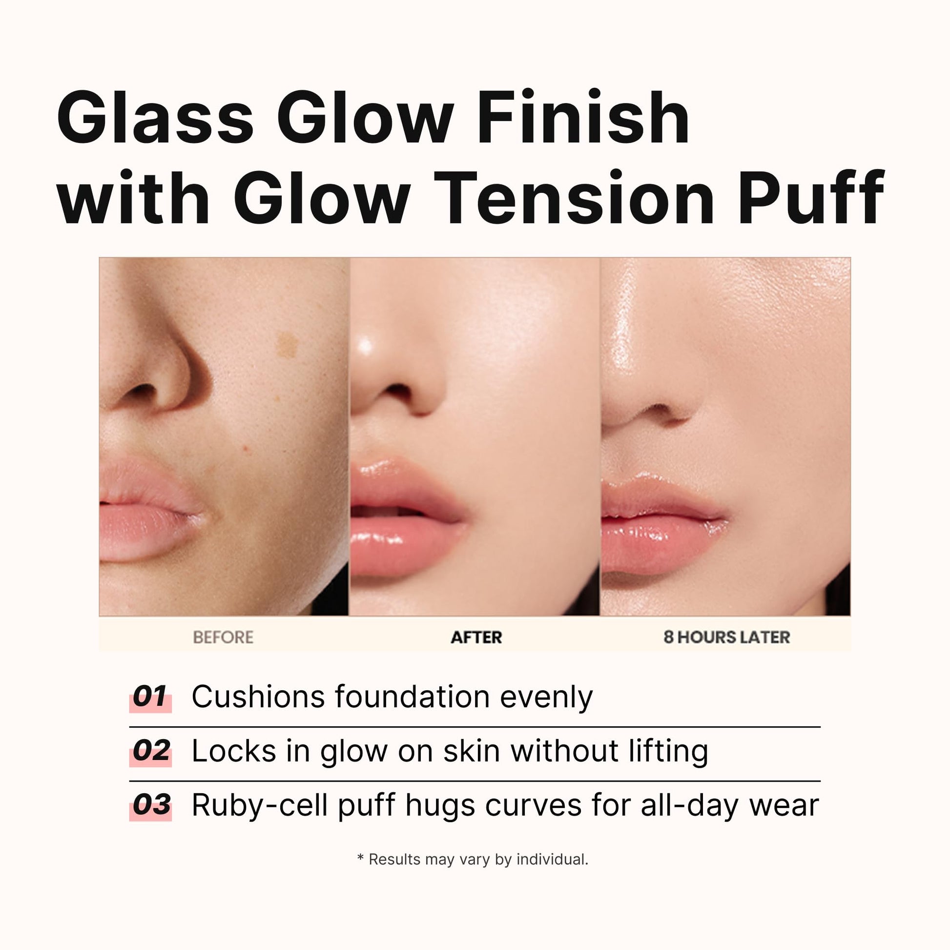 THE TOOL LAB Long-lasting Glow Tension Puff 4P Set, Rubycell Cushion Foundation Puffs for