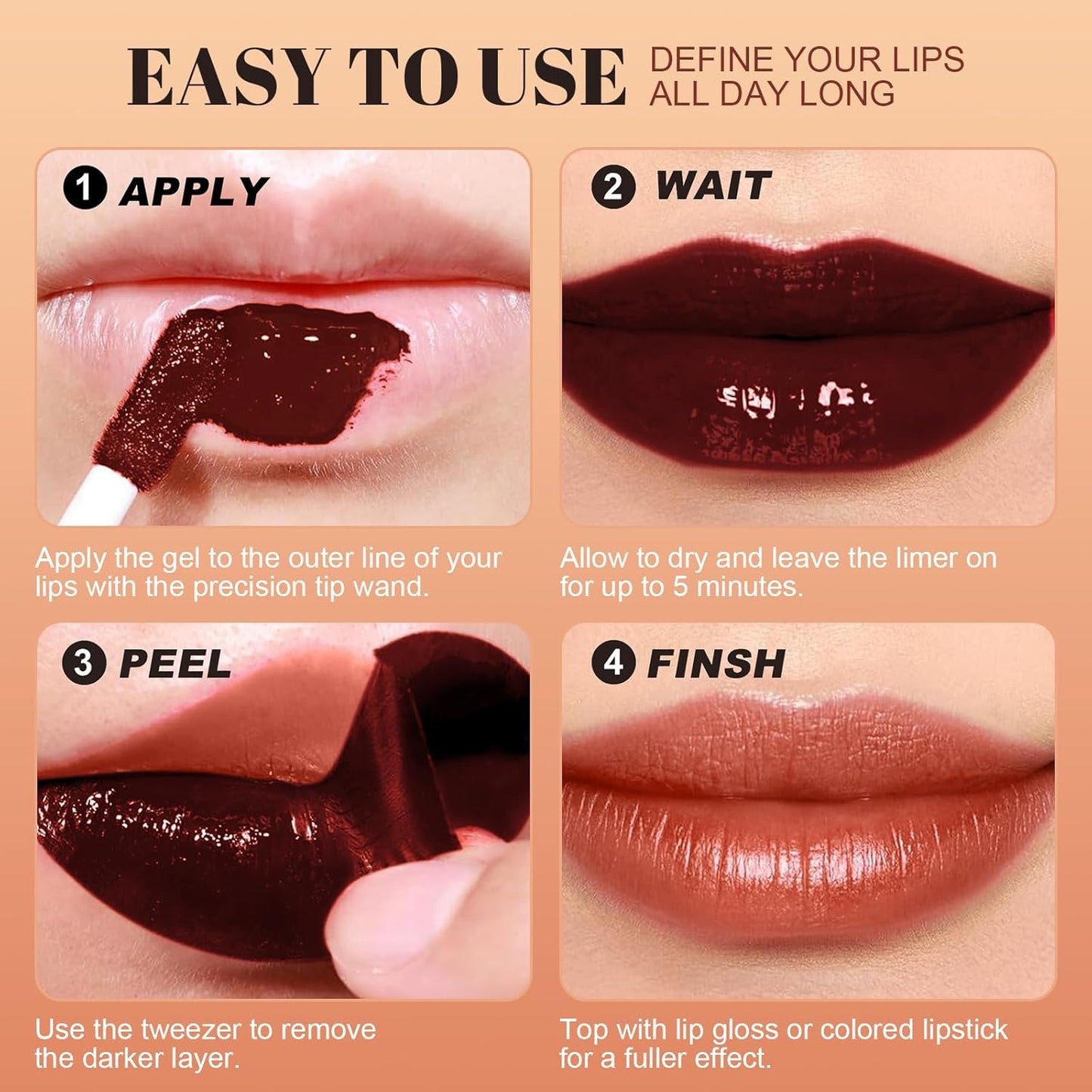 Lip Stain - Long Wear Tattoo Lip Liner, Waterproof & Transfer-proof Peel Off Lip Stain with Matte Finish, Lip Tint For All Skin Types, Great Gifts for Women (Rose)