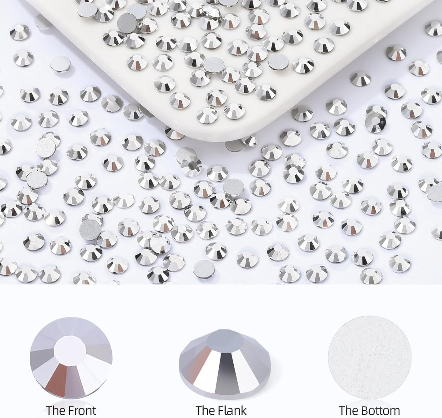 Silver Flatback Rhinestones, Glass Rhinestones for Nail Art and Craft, Glue Fix, Loose Crystal Gemstones(Silver, SS16, 2880pcs, 3.8-4.0mm)