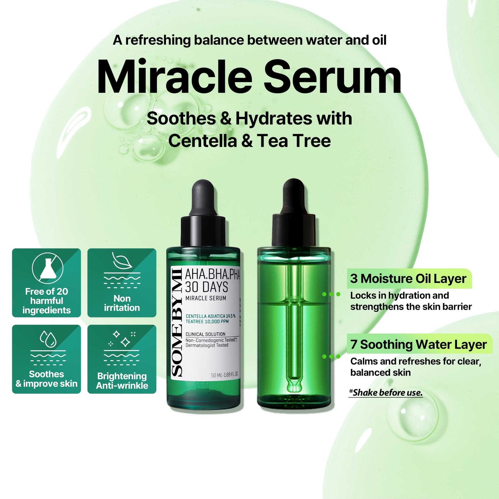 SOME BY MI AHA BHA PHA 30 Days Miracle Serum - 1.69oz, 50ml - Daily Centella Ampoule Serum with