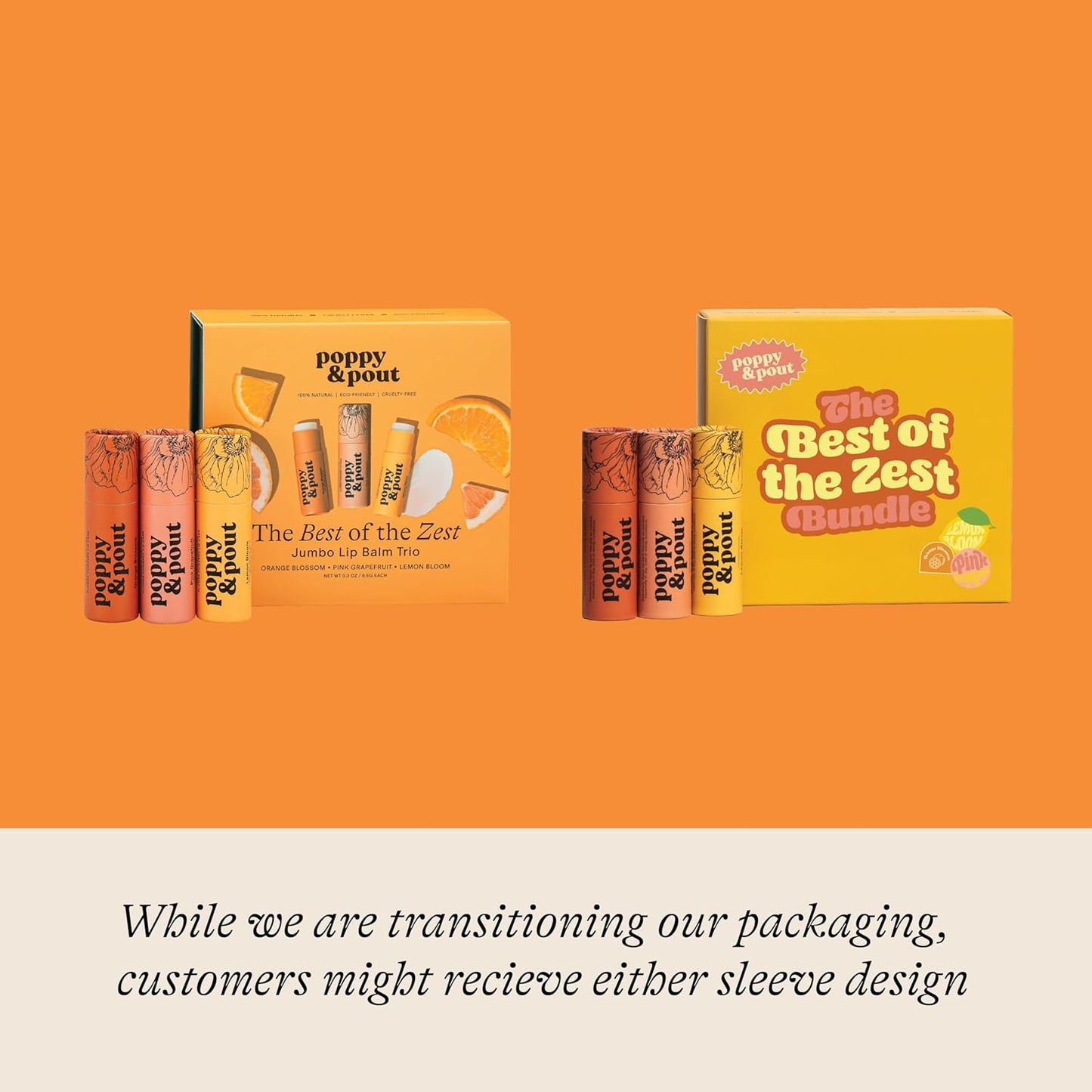 Jumbo Lip Balm Gift Set (3-Pack, Citrus Flavors) | Poppy & Pout All Natural Lip Balms & Moisturizers | Hydrates with Beeswax, Vitamin E, Organic Coconut Oil | Cruelty-Free | Recyclable Cardboard Tube