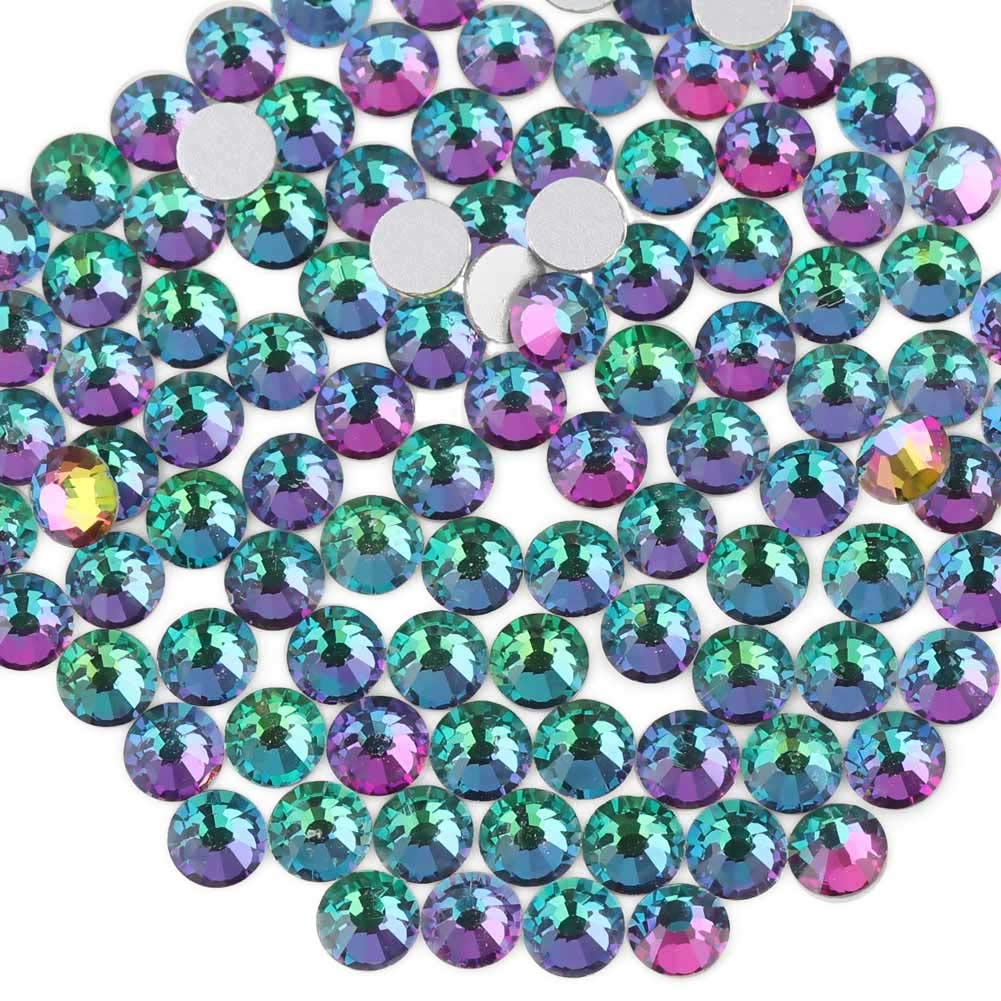beadsland Flat Back Crystal Rhinestones Round Gems for Nail Art and Craft Glue Fix,Green Volcano (2.9-3.0mm) SS12/1440pcs