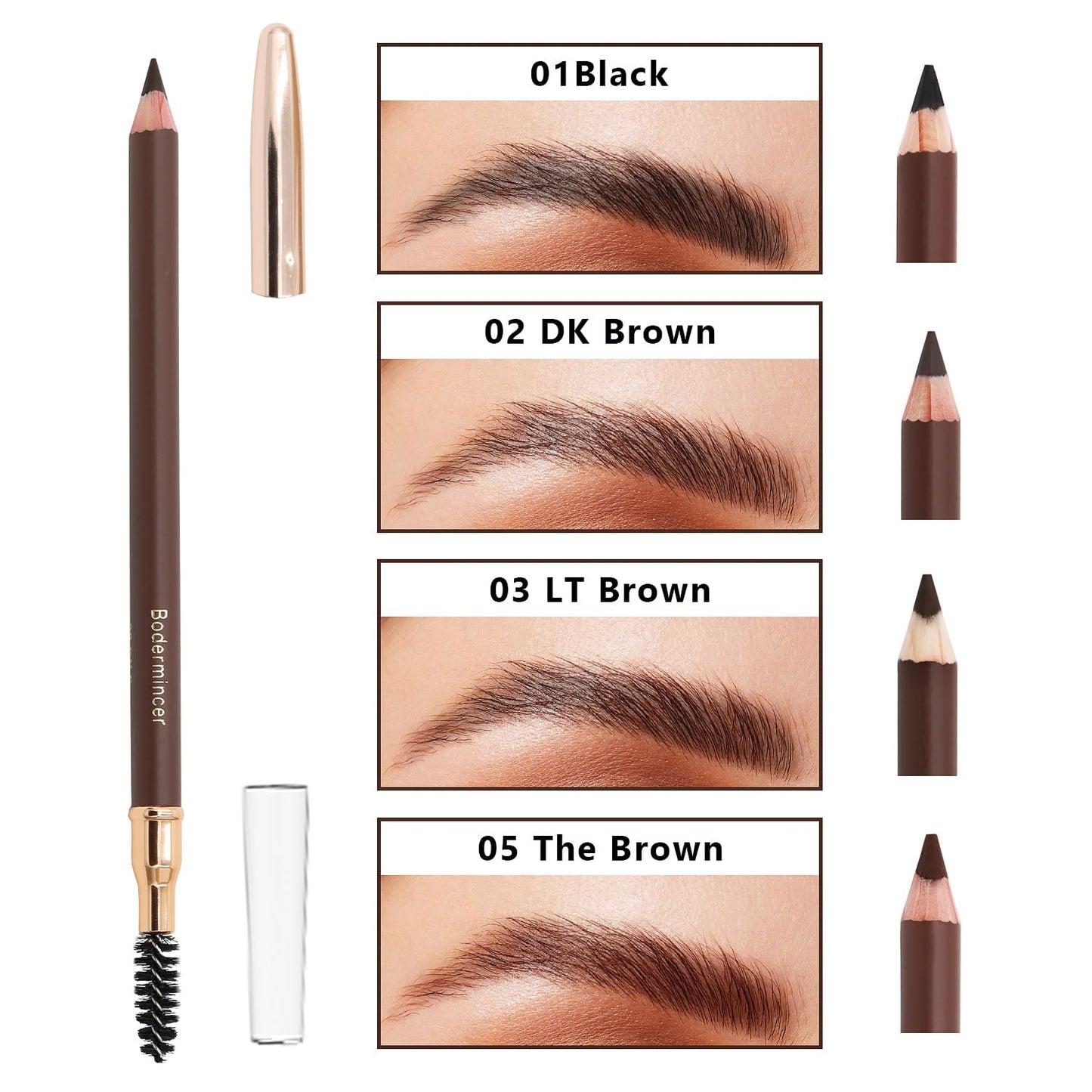 BODERMINCER 1pcs Eyebrow Pencil Longlasting Waterproof Durable Liner Eyebrow 5 Colors to Choose (2# Dark Brown)