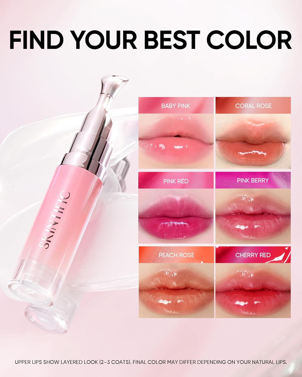 Hydrating Brightening Lip Serum, Nourishing Hydration Tinted Lip Stain, Plumping Lip Gloss with Polypeptide Squalane (01 Baby Pink)