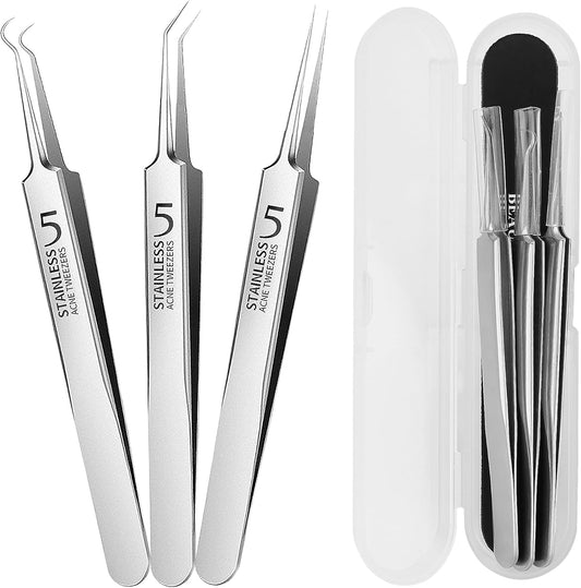 WSYUB Professional Blackhead Tweezers,High Hard Stainless Steel Blackhead Remover Tweezers, Precision Pimple Popper Tool Kit, Blackhead Extractor