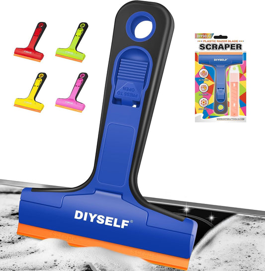DIYSELF-Razor-Blade-Scraper, 1 Pack Razor Blade Scraper, Extra 5 PCS Orange Plastic Blades, Razor