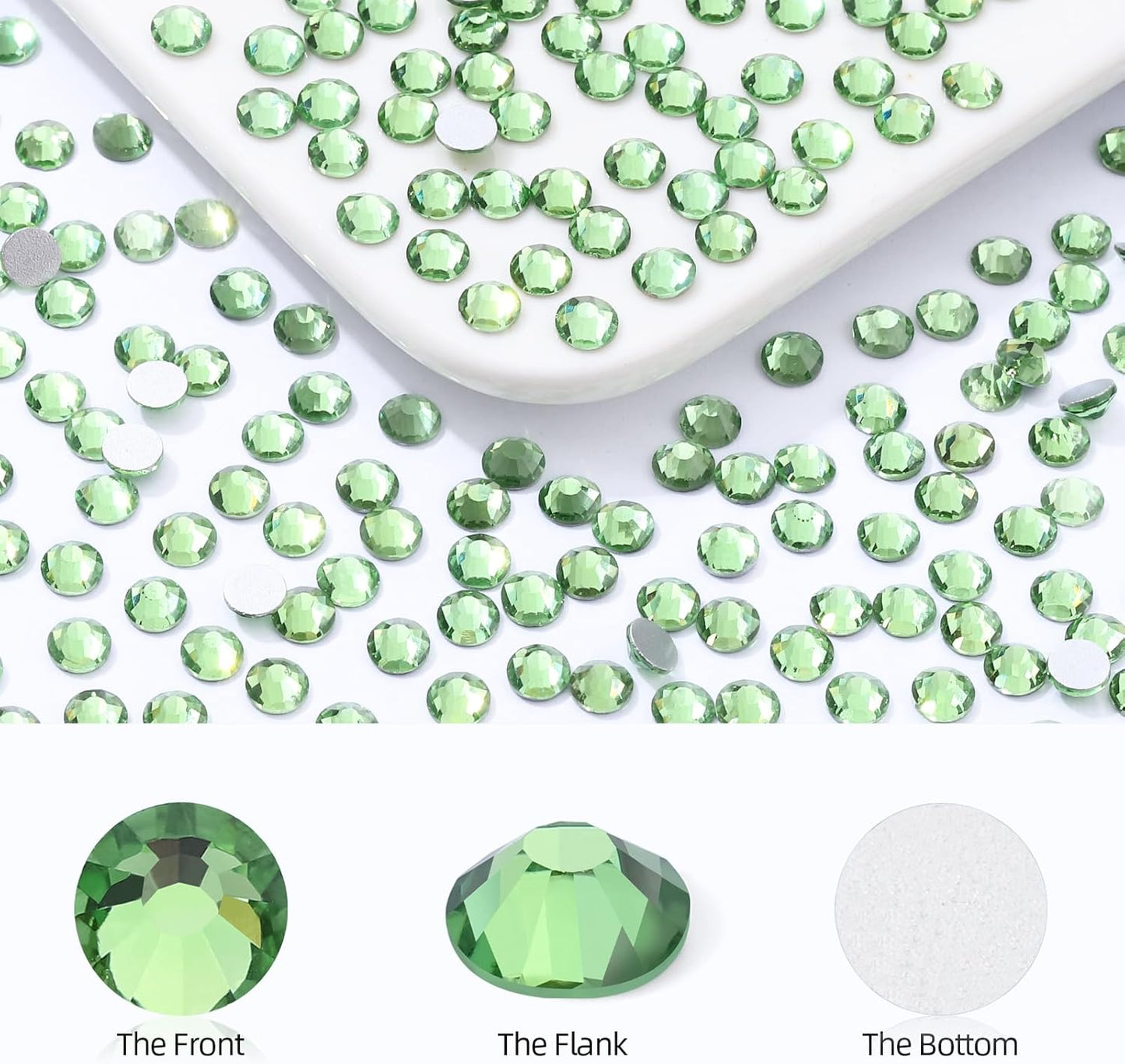 Light Green Flatback Rhinestones, Glass Rhinestones for Nail Art and Craft, Glue Fix, Loose Crystal Gemstones(Lt.Green, SS16, 1440pcs, 3.8-4.0mm)