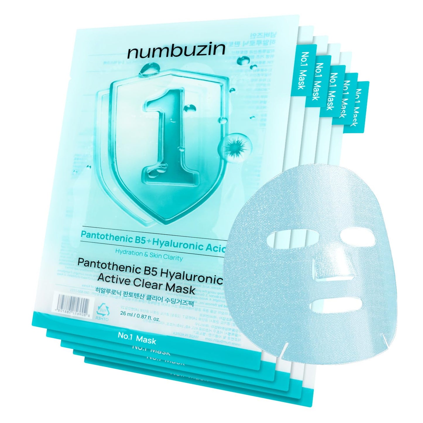 numbuzin No.1 Sheet Mask | Pantothenic B5 Hyaluronic Active Clear Mask | Calming, Soothing
