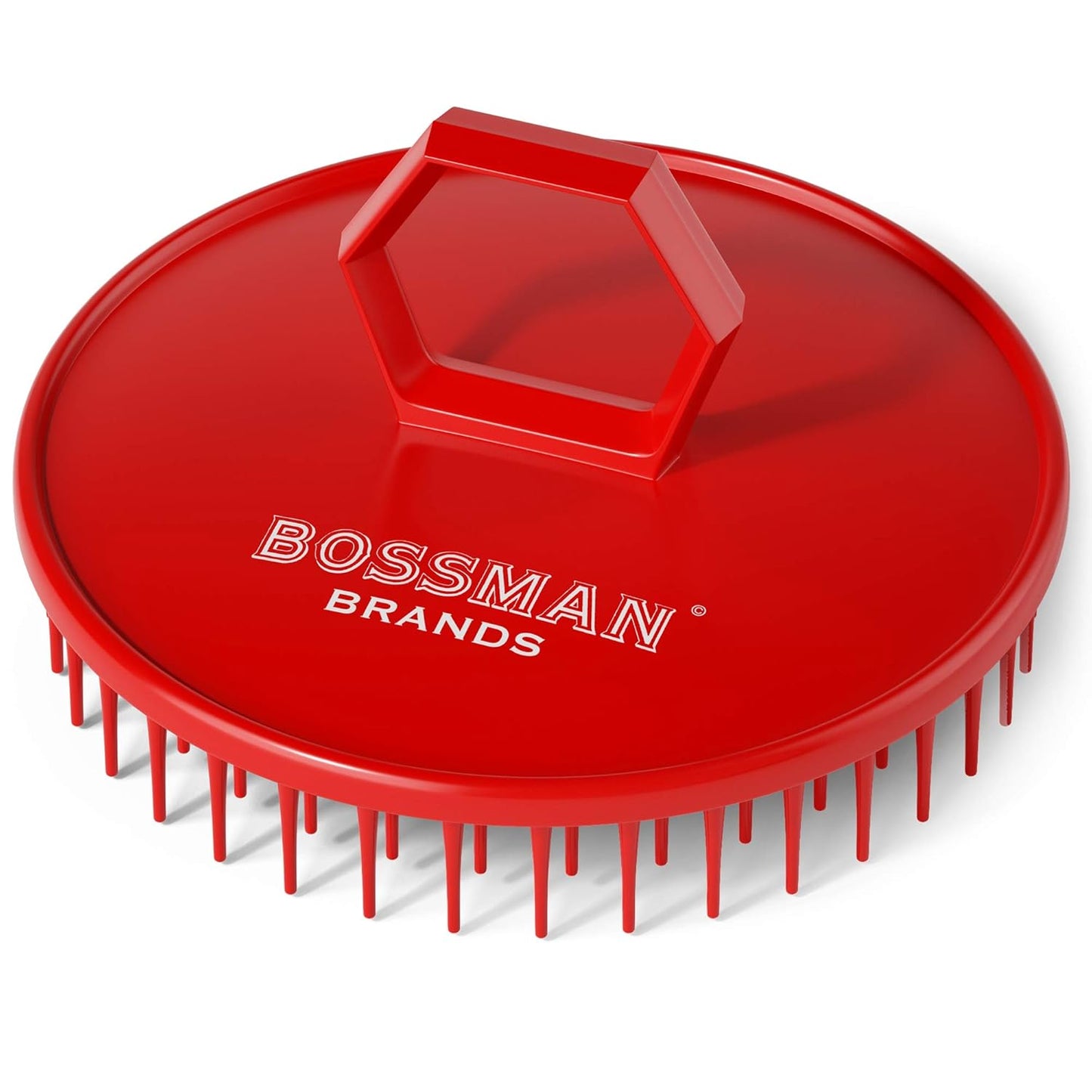 Bossman Scalp Massager & Shampoo Brush (3-inch, Red) – Head Scrubber, Beard Exfoliator & Dandruff Control for Hair & with Firm Bristles