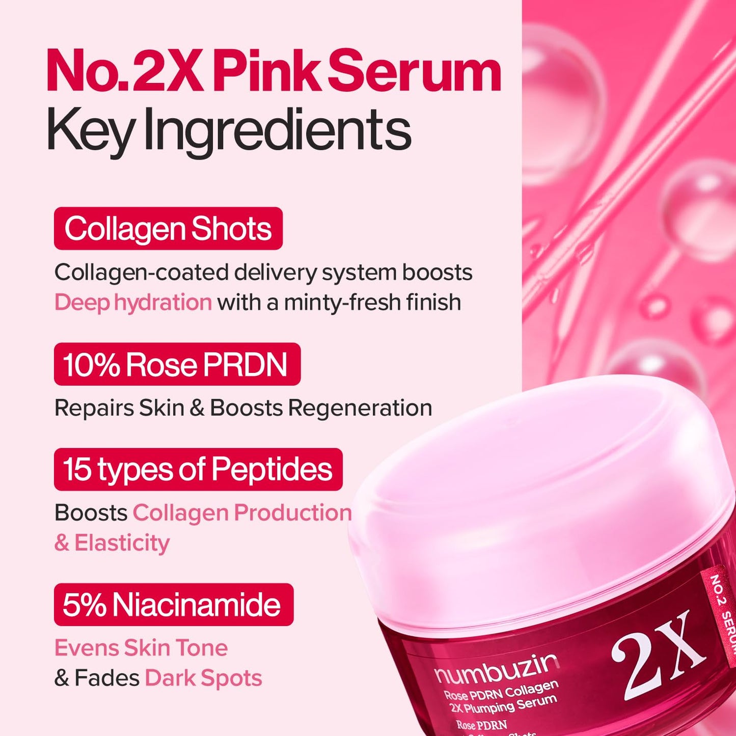 numbuzin No.2X Rose PDRN Collagen Plumping Serum, Collagen Spicule Serum for Firming & Volume Glow
