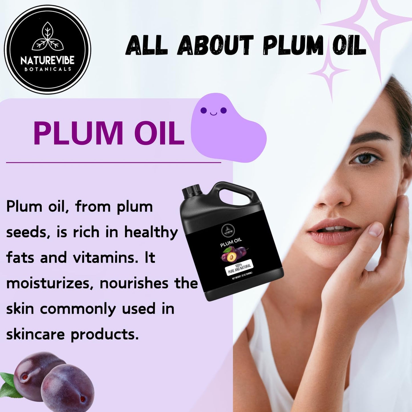 Naturevibe Botanicals Plum Oil 32 Ounces | 100% Pure and Natural | Great for Skin Care and Hair Care