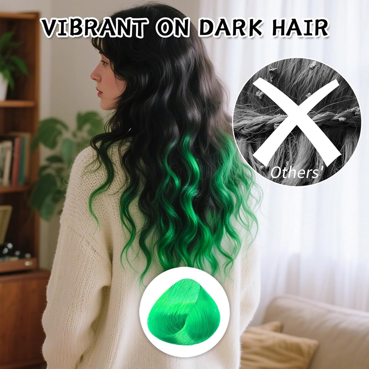 Temporary Green Hair Dye for Kids - Washable Color Suitable for Black & Brown Hair, Halloween Party Gift for Girls 7-12 Years Old