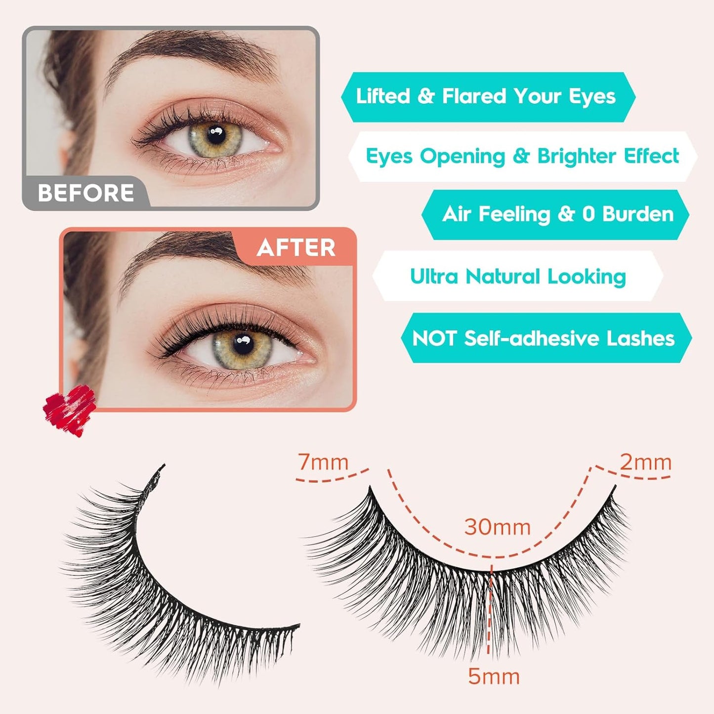 Natural Lashes 7MM Extra Short Eyelashes Natural Cat Eye Lashes 10 Pair False Eyelashes Wispy Eye Lashes Pack C Curl Strip Lashes 3D Volume Short Lashes Siligli Eyelashes