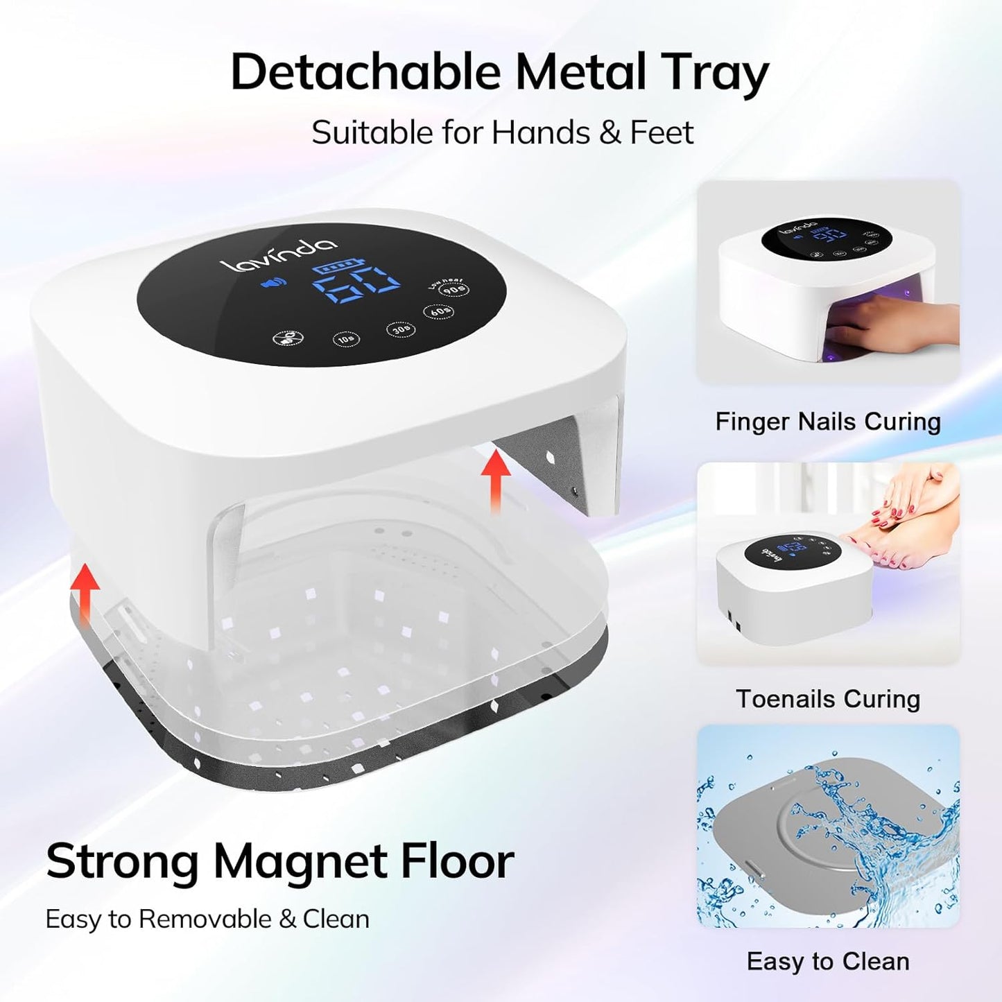 Lavinda UV LED Nail Lamp, Cordless Nail Lamp 54W Rechargeable Nail Dryer Gel Polish Light with Large LCD Display, Professional Gel Curing Lamp with 4 Timer Setting Auto Sensor for Salon and Home