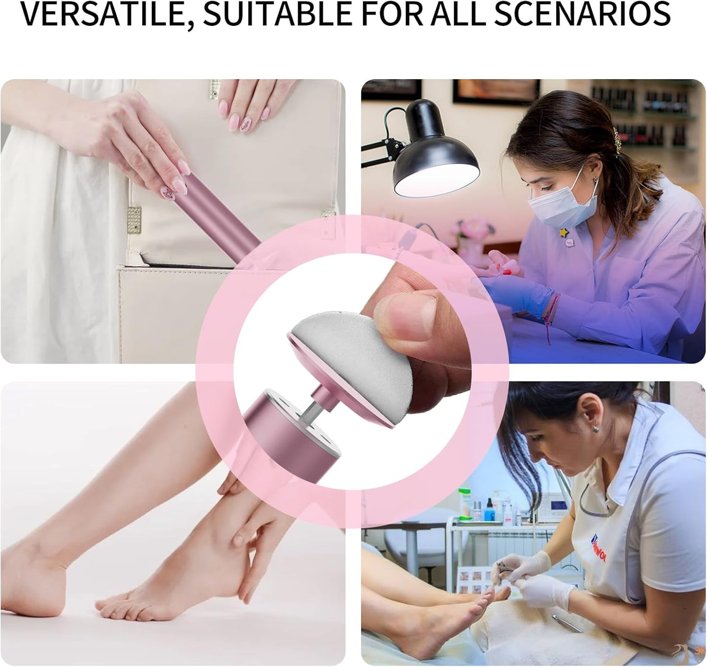 Powerful Electric Foot File & Callus Remover - Over 1-Hour Continuous Use, 360° Rotating Grinder, Foot Drill & Sander, 1200mAh Rechargeable Cordless Pedicure Tool,Foot Grinder(Pink)