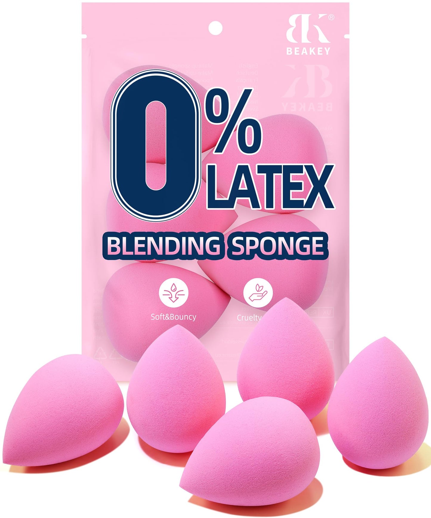 BEAKEY Makeup Sponge Set for Blending, Pink Soft Beauty Sponges