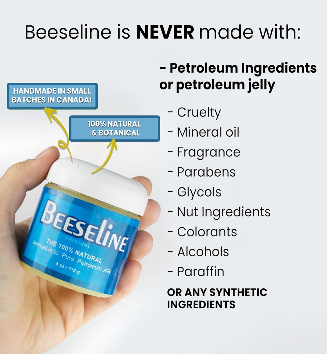 Beeseline Original Unpetroleum - 100% Natural & Hypoallergenic Alternative to Petroleum Jelly - Lips, Hands, Baby, Makeup Remover and More (4 Ounce)
