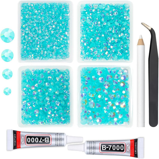 Aquamarine AB Resin Rhinestones w B7000 Jewelry Glue for Bedazzling Crafting 3mm-6mm Lake Blue