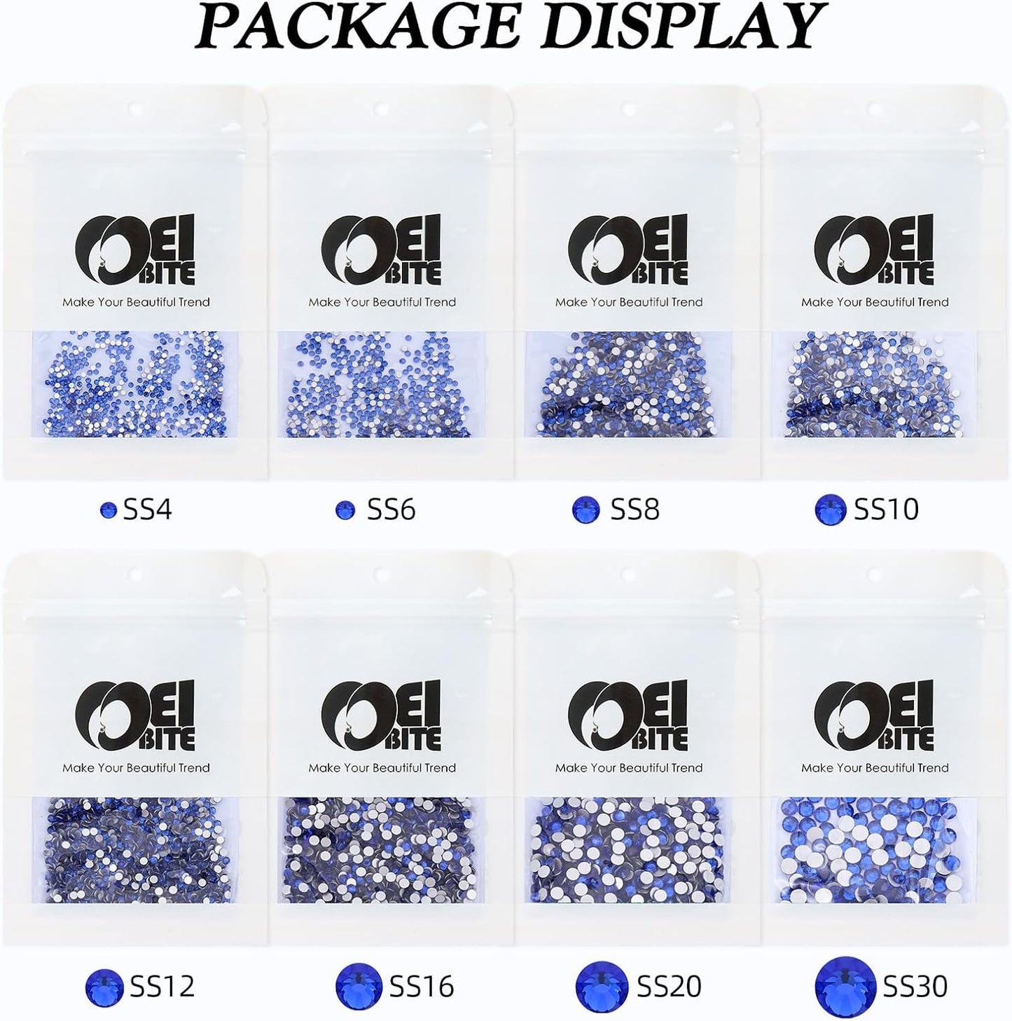 Sapphire Flatback Rhinestones, Glass Rhinestones for Nail Art and Craft, Glue Fix, Loose Crystal Gemstones(Blue, SS6, 1440pcs, 1.9-2.0mm)