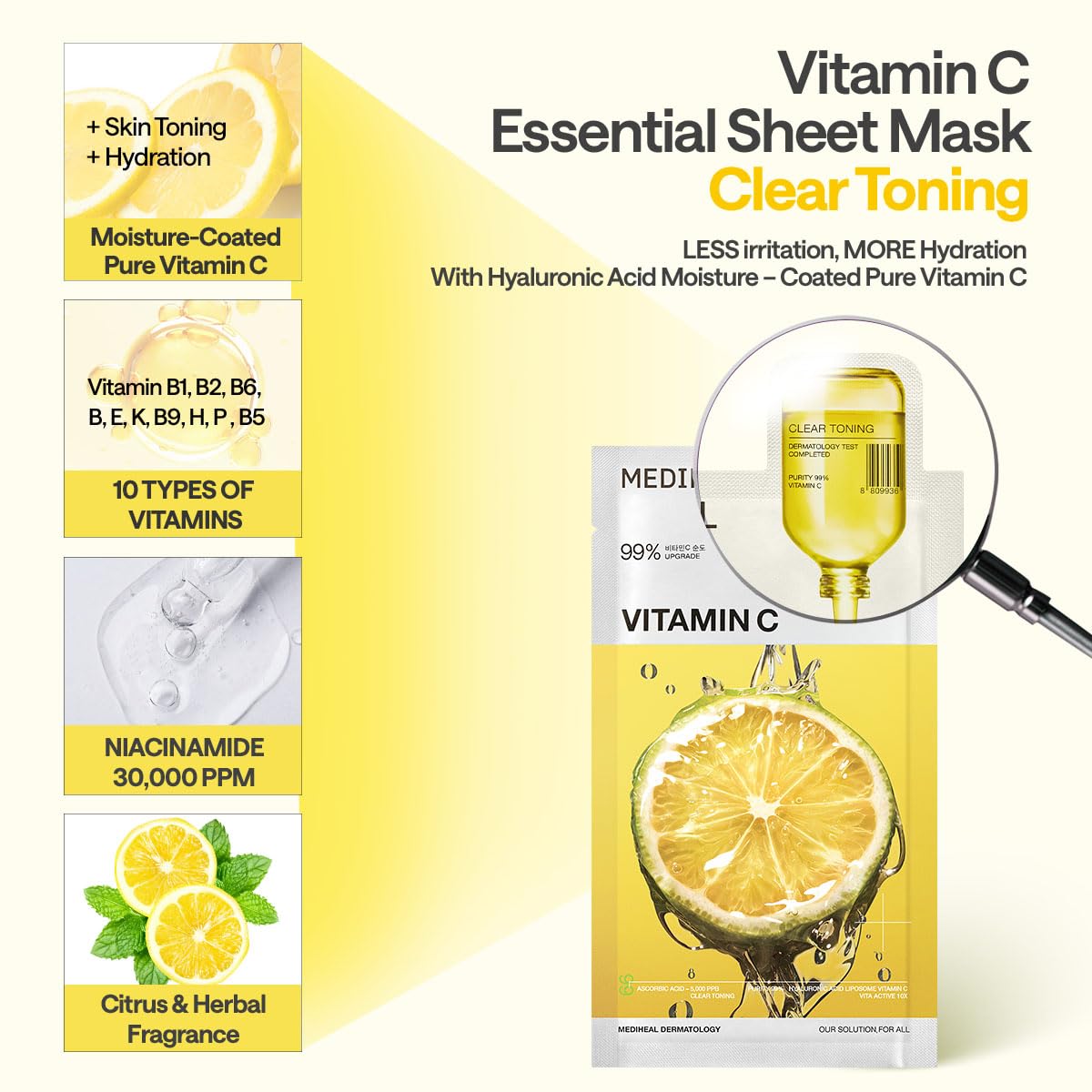 MEDIHEAL Vitamin C Essential Face Sheet Mask, Skin Toning (10ea)