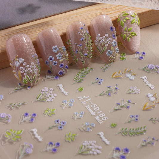 Flower Nail Stickers for Nail Art Flowers Nail Art Stickers Summer Floral Bouquet 5D Embossed Nail