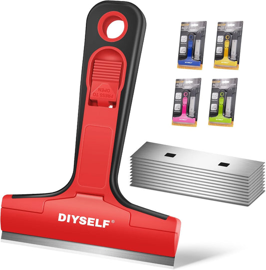 DIYSELF Razor Blade Scraper, 1 Pack Scraper Tool with 10pcs 4-Inch Blades, Razor Scraper for