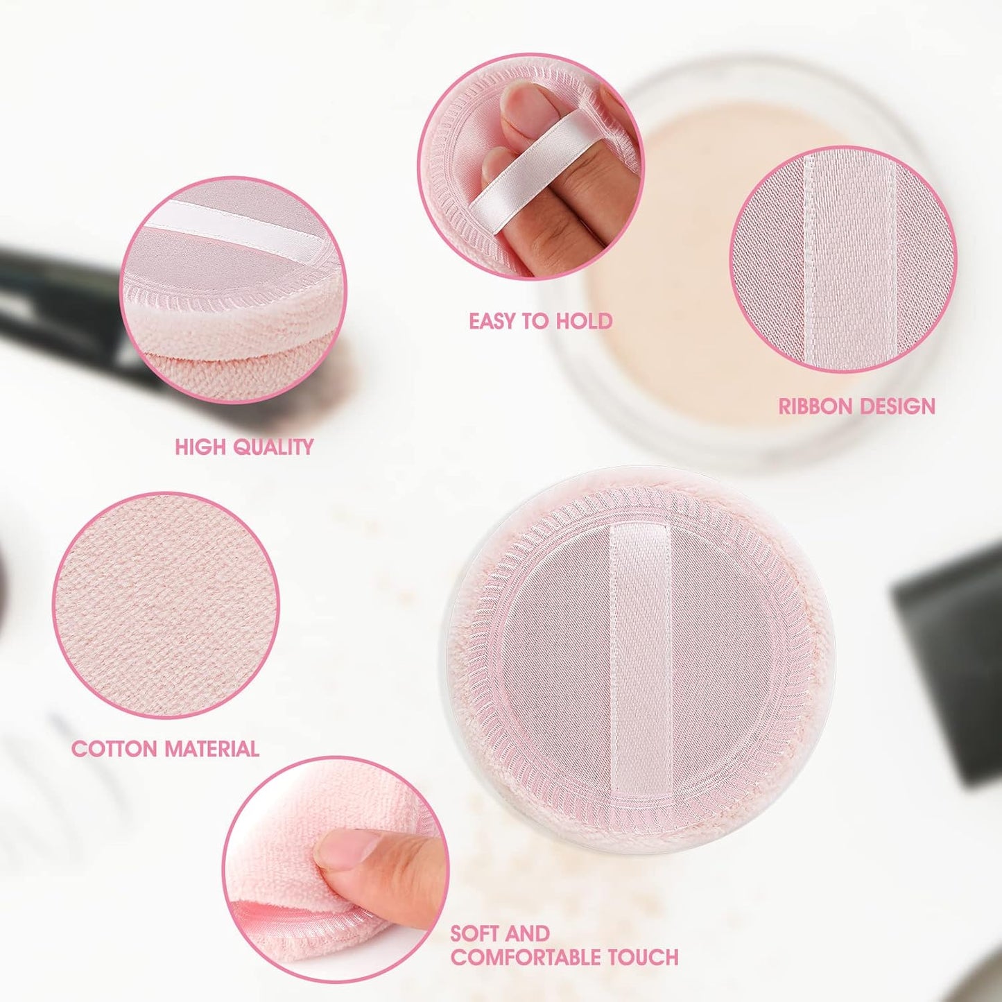 12PCS Makeup Powder Puffs Pink Cotton Powder Puffs Round Powder Puff for Makeup Face Powder Velour Puffs for Loose Powder Washable(pink