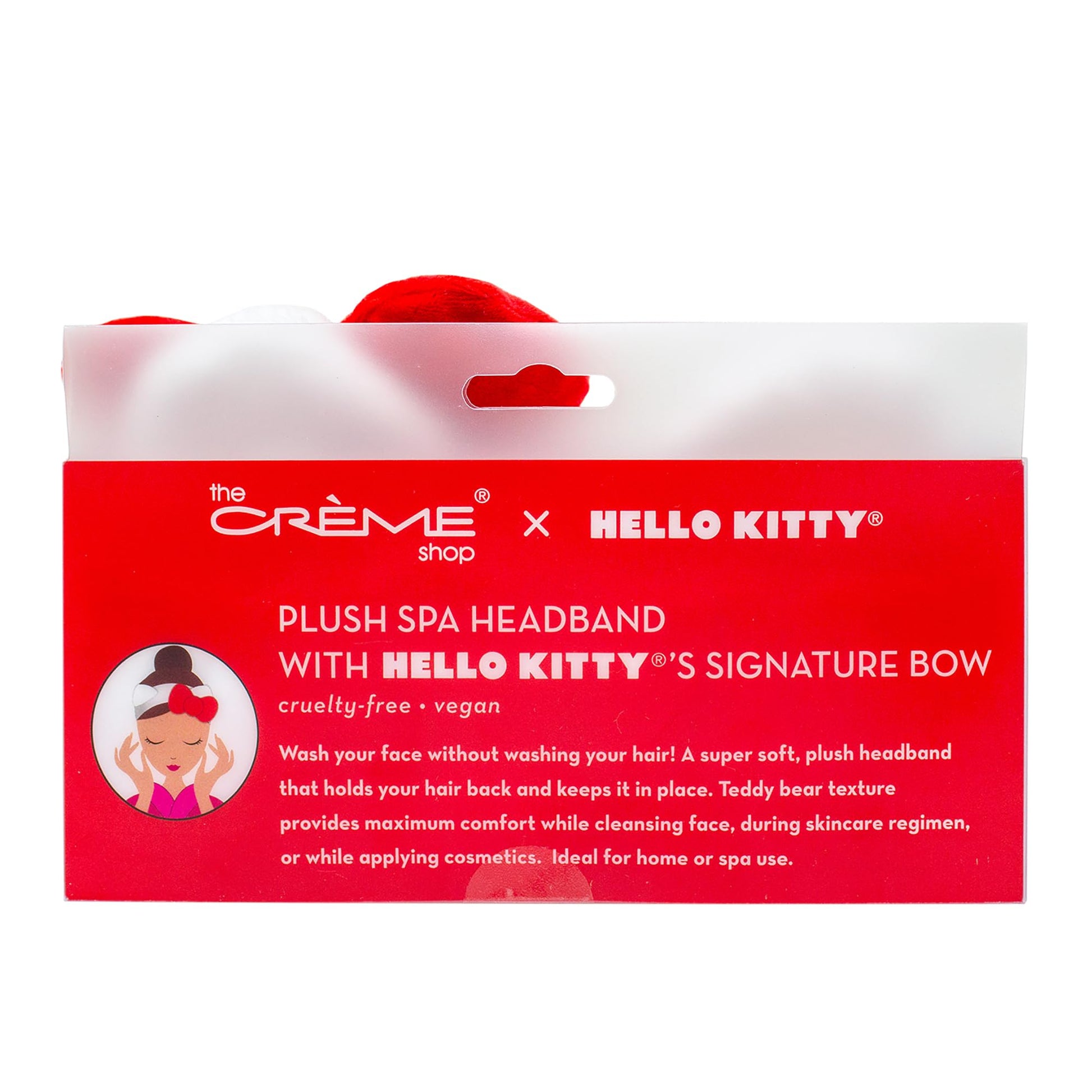 The Crème Shop Hello Kitty x Plush Spa Headband with Hello Kitty's Signature Bow, Face Wash Hair
