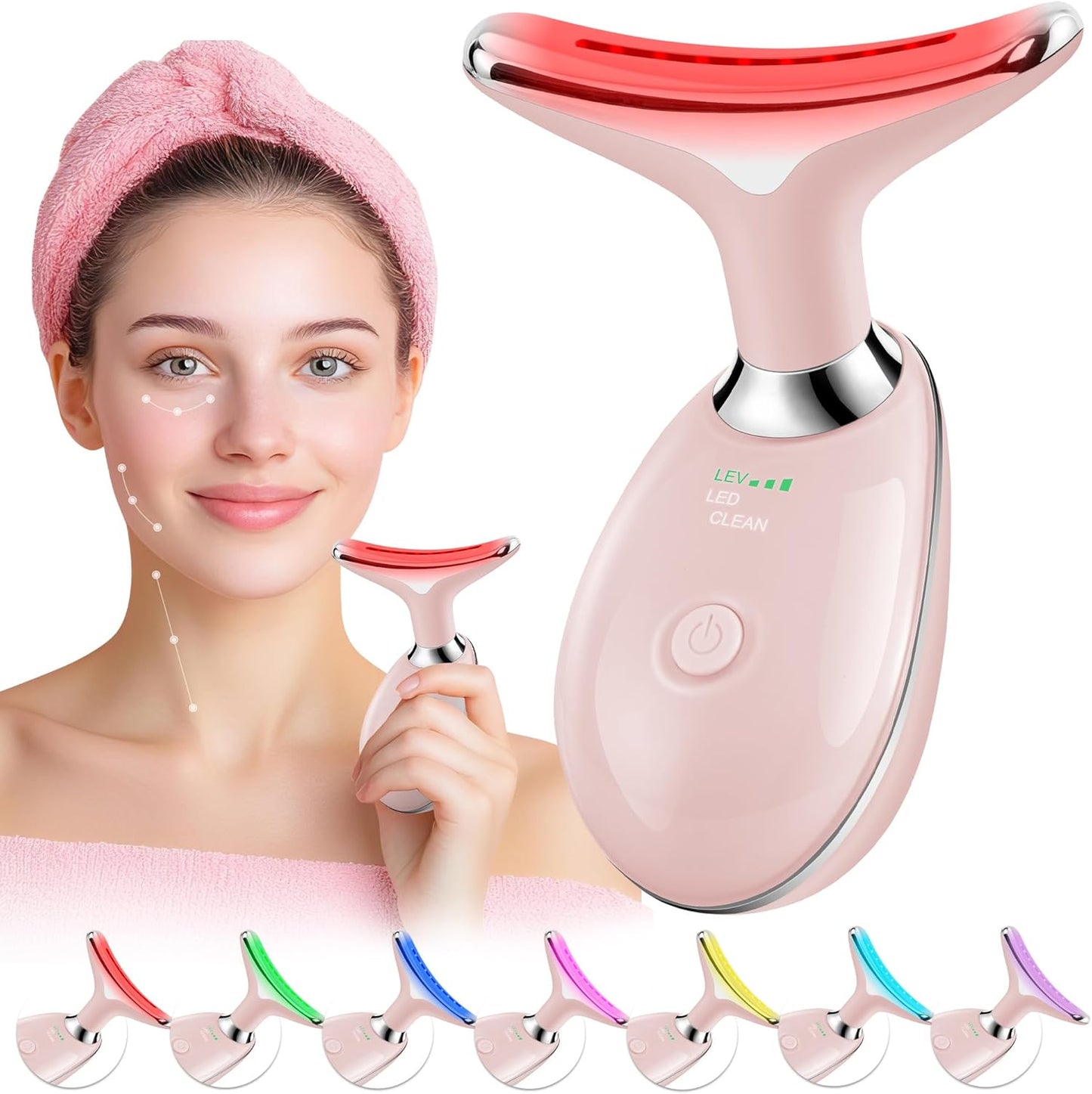 Red-Light-Therapy-for-Face, Facial Massager Wand Tool with 7 Color - Birthday, Christmas, Mothers Day, Valentines Day, Self Care Gifts for Her Women Mom Best Friend Wife Teacher (Pink)