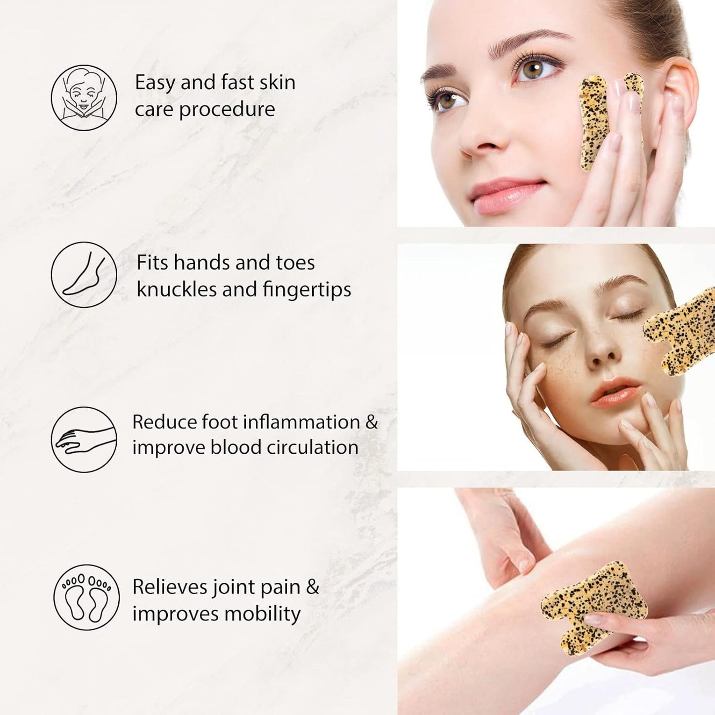 Gua Sha Facial Tools Set of 3 Guasha Massage Tool Jade Gua Sha Scraping Massager for Face,Neck, Eyes and Body,Jade Stone Guasha Board 3 Packs (Speckled Jade)