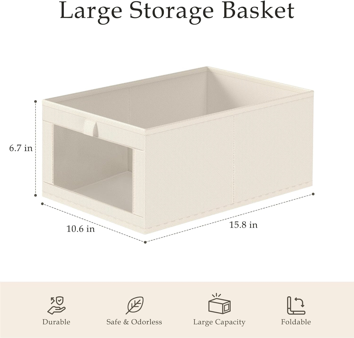 Criusia 6 Pack Linen Closet Organizers and Storage, Large Linen Closet Baskets for Organization, Foldable Storage Containers for Clothing, Towels, Toys, Jeans, Books, Shelves, Beige