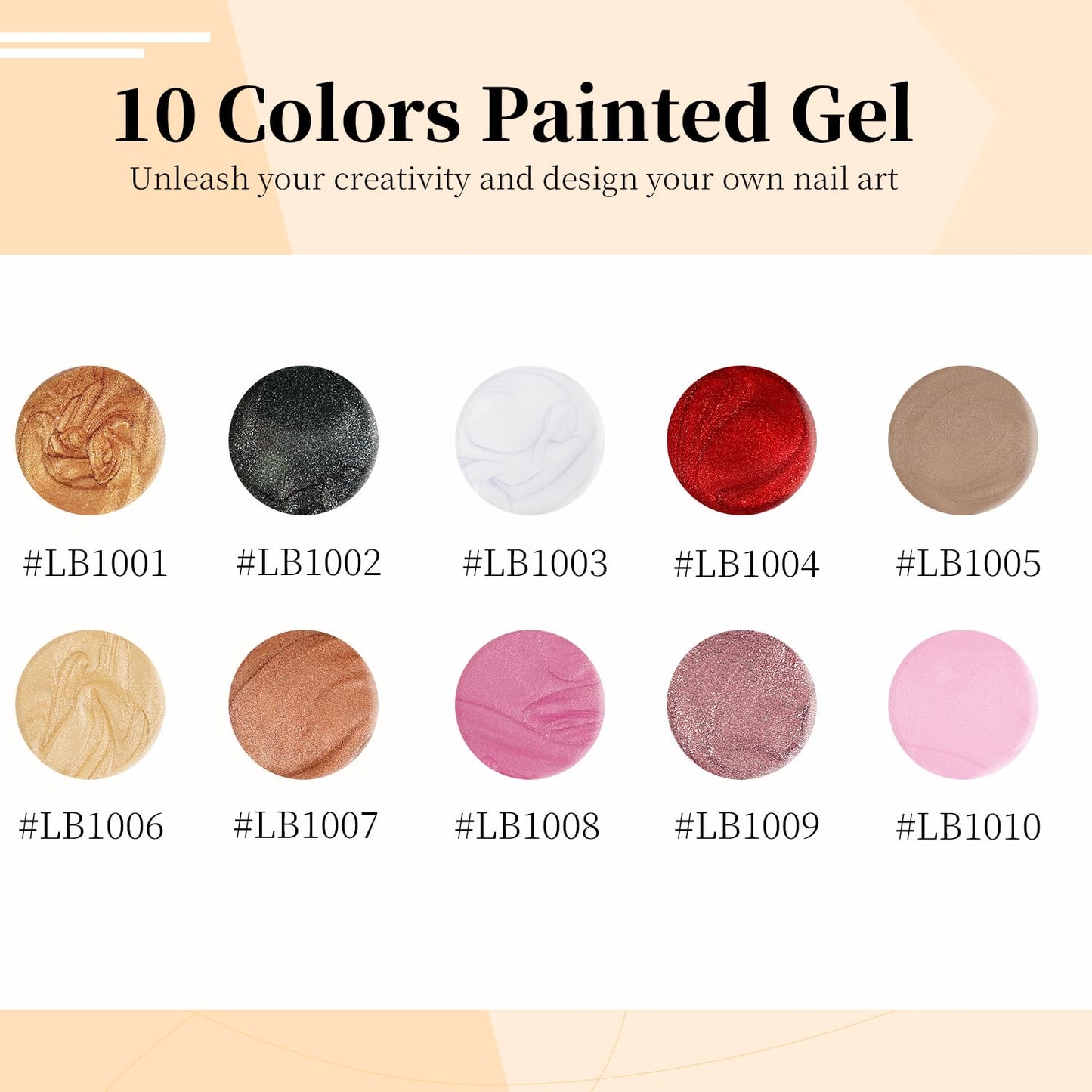 JODSONE Nail Art Gel Liner Set 10 Colors Glitter Red Black Pink Gel Nail polish Need U V Lamp Cured with Thin Brush at Home Salon Design