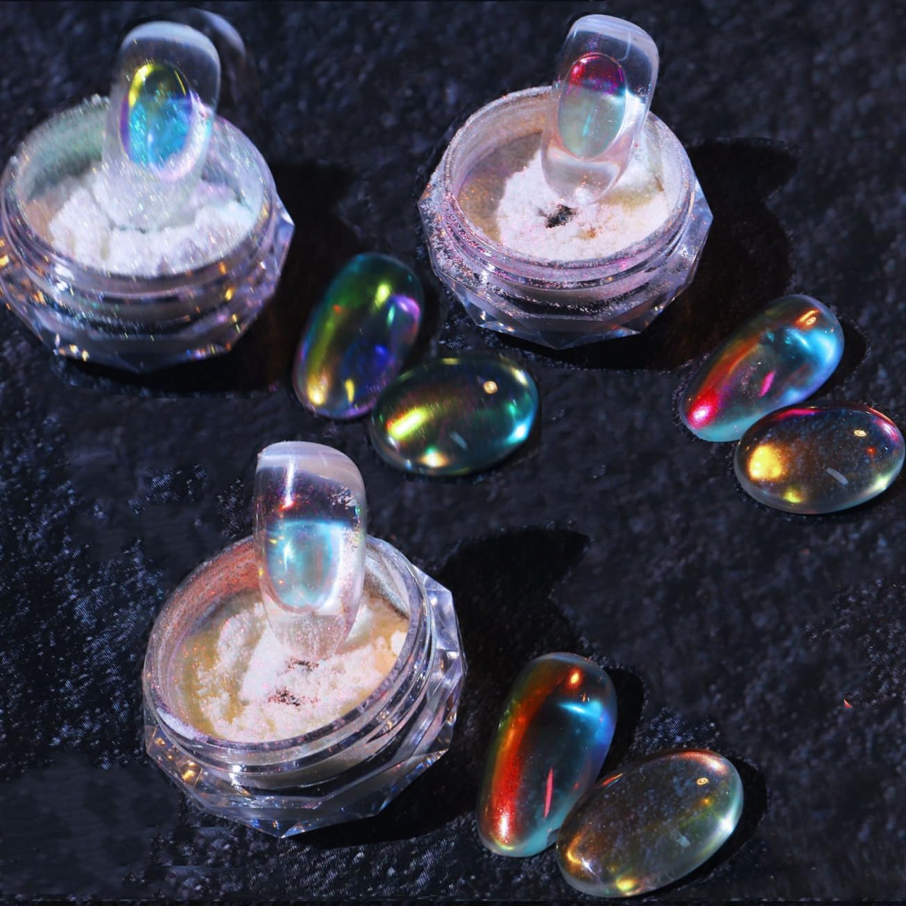 3 Boxes Ice Transparent Aurora Nail Powder Neon Rainbow Holographic Chameleon Powder Multi Chrome Iridescent Pigment Pearlescent Nail Art Glitters(Transparent#4#5#6)