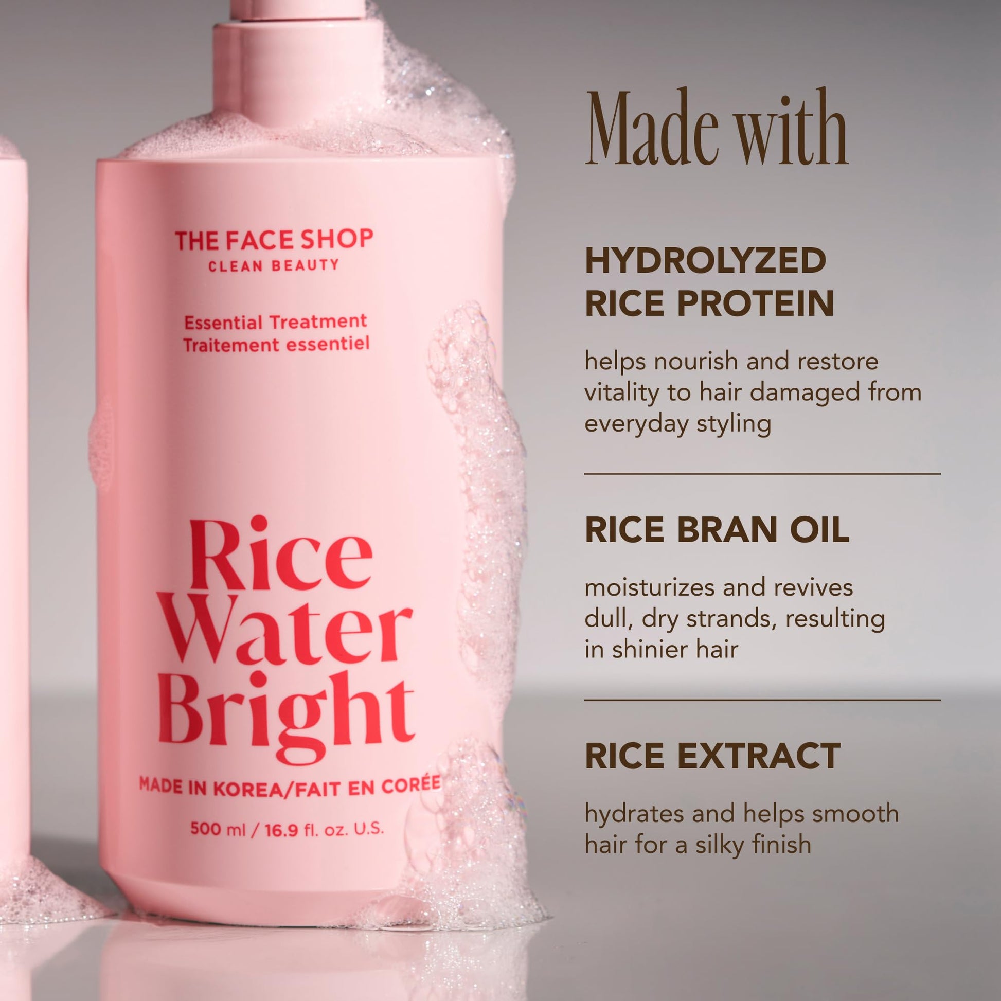 The Face Shop Rice Water Bright Essential Treatment, Rice Protein Conditioner with Shea Butter for